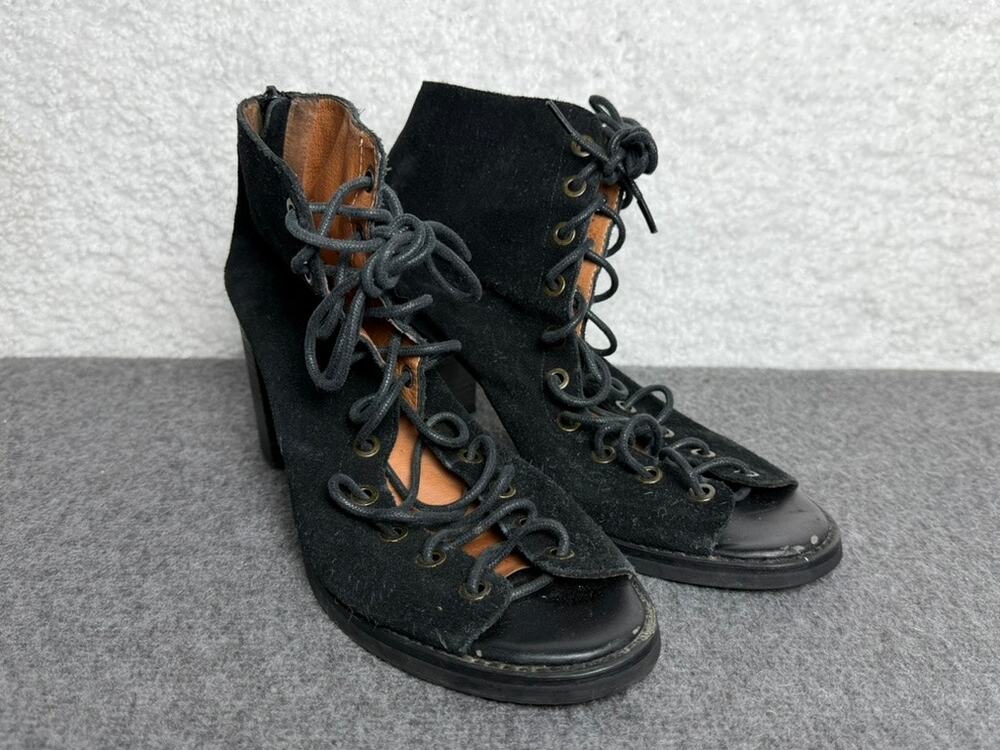 Jeffrey Campbell Cors Lace Up Bootie Sandal Black Suede Corset Open Toe Sz 9